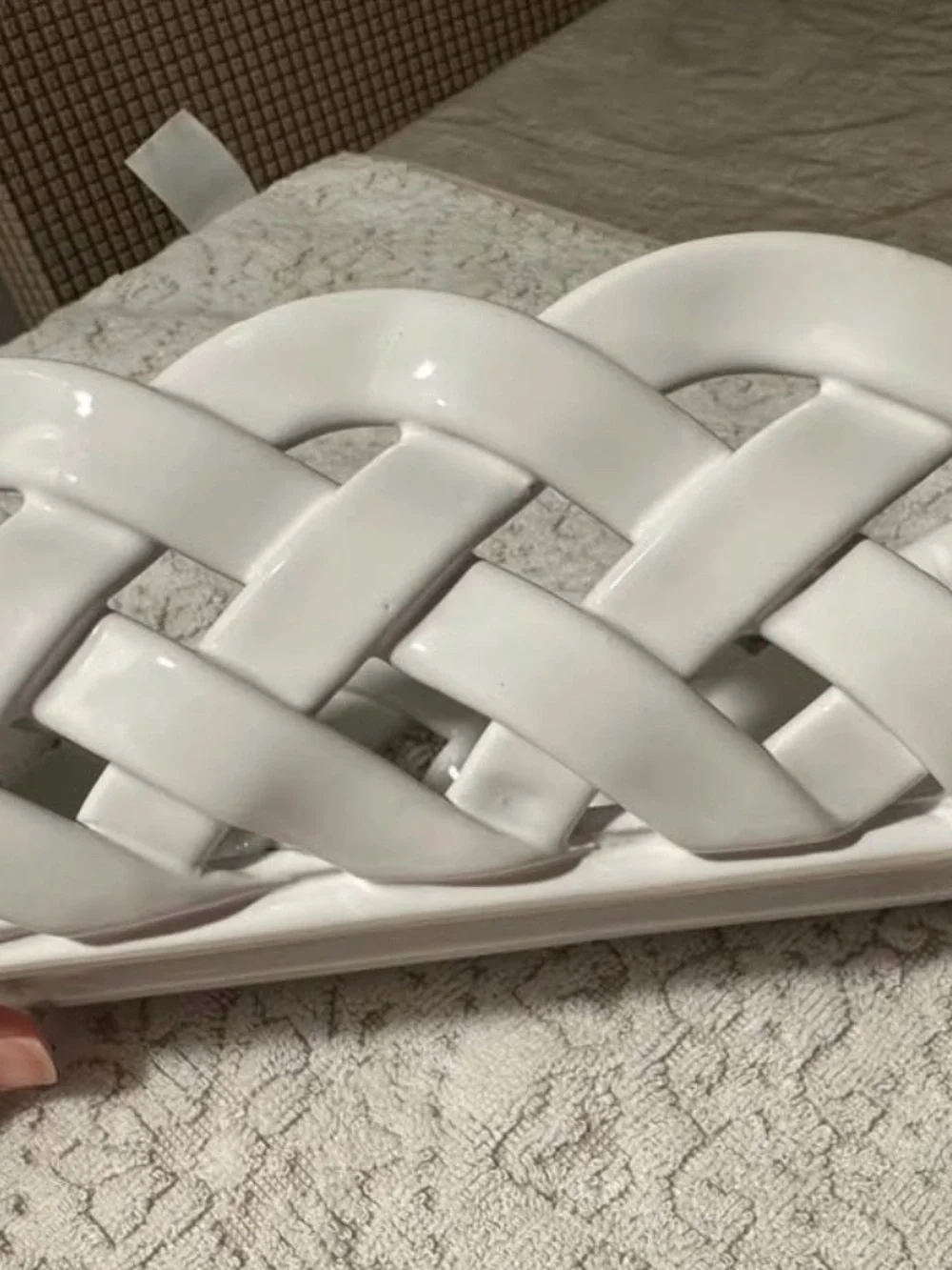 Primo'Gi Italy White Woven Ceramic Bread Basket - Handmade Lattice vintage